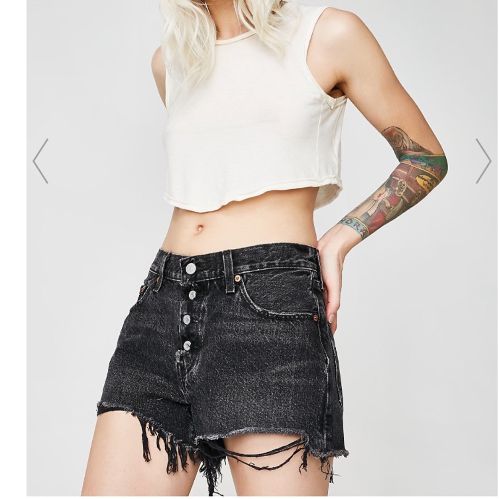 Levis 501 Black Eye Distressed Denim Shorts